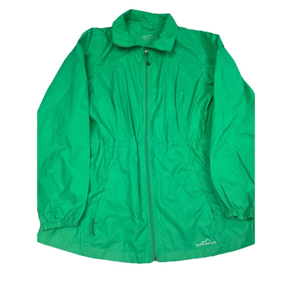 EDDIE BAUER Bright Green Nylon WINDBREAKER JACKET Rain Coat Sz Women's L